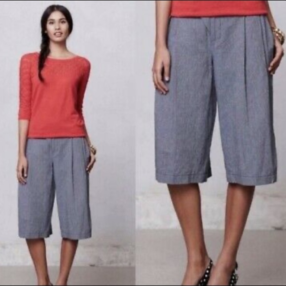 Anthropologie Crop Wide Leg Culottes Pants Linen Blend